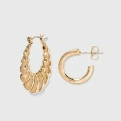 Deals 🌟 Multi-Texture Hoop Earring Trio Set - A New Day™ Gold 🛒