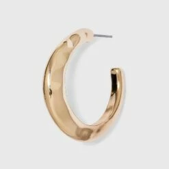 Best Sale ❤️ Shiny Flat 🔨 Hammered Hoop Earrings - A New Day™ Gold ⭐