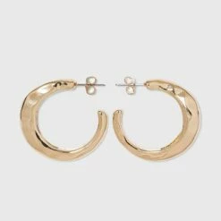 Best Sale ❤️ Shiny Flat 🔨 Hammered Hoop Earrings - A New Day™ Gold ⭐ -A New Day Sales 2022 unnamed file 1027