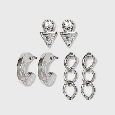 Wholesale 🎁 Crystal Stud Earring Set 3pc - A New Day™ Silver 🎉 4 Wholesale 🎁 Crystal Stud Earring Set 3pc - A New Day™ Silver 🎉 - Image 2