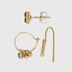 Deals 🤩 Hoop and Threader Stud Earring Set 3pc - A New Day™ Gold 🧨