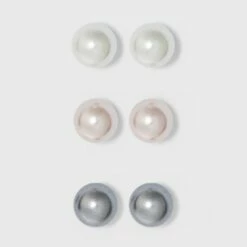 Buy 🌟 Sterling Silver Tri Color Pearl Stud Earring Set 3pc - A New Day™ Silver 🥰 -A New Day Sales 2022 unnamed file 1045