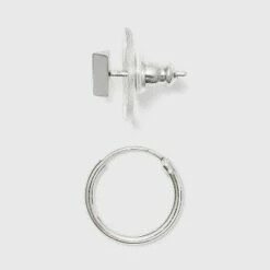 Best deal โจ Sterling Silver Glass and Cubic Zirconia Bar Quint Stud Earring Set 5pc - A New Day™ Silver ๐