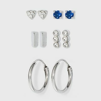 Best deal โจ Sterling Silver Glass and Cubic Zirconia Bar Quint Stud Earring Set 5pc - A New Day™ Silver ๐ 4 Best deal โจ Sterling Silver Glass and Cubic Zirconia Bar Quint Stud Earring Set 5pc - A New Day™ Silver ๐ - Image 2