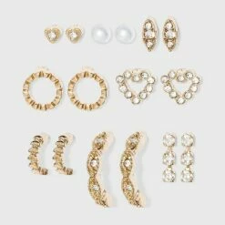 Buy ⭐ Crystal Glass Stud and Small Hoop Earring Set 8pc - A New Day™ Gold 😀 -A New Day Sales 2022 unnamed file 1077