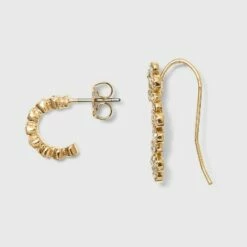 Outlet 🎉 Crystal Glass Stud Small Hoop Earring Set 3pc - A New Day™ Gold 🛒