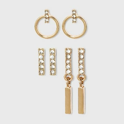 Wholesale π Small Hoop Linear Drop Bar Stud Earring Set 3pc - A New Day™ Gold π 4 Wholesale π Small Hoop Linear Drop Bar Stud Earring Set 3pc - A New Day™ Gold π - Image 2