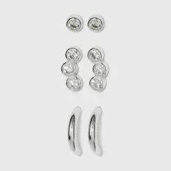 Cheapest 🥰 Sterling Silver Cubic Zirconia Stud and Hoop Earring Set 3pc - A New Day™ Silver ✔️ -A New Day Sales 2022 unnamed file 1129