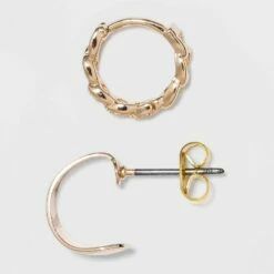 Best deal ๐ฅฐ Thick Hoop, Chain Hoop, and Gold Stud Earring Set - A New Day™ Gold ๐งจ