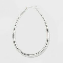 Best Pirce 🧨 Silver Plated Graduated Oval Hoop Earrings - A New Day™ Silver 🌟