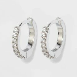 Cheap 🛒 Prong Set Pave Cubic Zirconia Huggie Hoop Earrings - A New Day™ Silver 🤩 -A New Day Sales 2022 unnamed file 1167