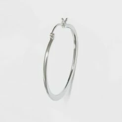 Hot Sale 😉 Large Flat Tapered Hoop Sterling Silver Earrings - A New Day™ Silver 👏
