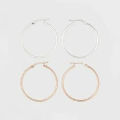 Outlet ✨ Two-Tone Sterling Silver Hoop Fine Jewelry Earring Set 2pc - A New Day™ Silver/Rose Gold 🛒 -A New Day Sales 2022 unnamed file 1201