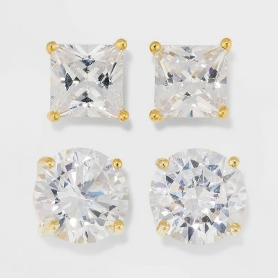 Best Sale β¨ Gold Over Sterling Silver Princess and Round Cubic Zirconia Stud Earring Set 2pc - A New Day™ Gold/Clear π 5 Best Sale β¨ Gold Over Sterling Silver Princess and Round Cubic Zirconia Stud Earring Set 2pc - A New Day™ Gold/Clear π - Image 3
