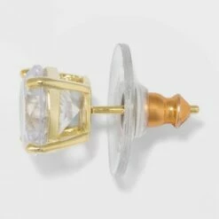 Best deal ✔️ Gold Over Sterling Silver Round Cubic Zirconia Stud Fine Jewelry Earring Set 2pc - A New Day™ Gold/Clear 🔔