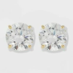 Budget 👏 Gold Over Sterling Silver Round Cubic Zirconia Stud Fine Jewelry Earrings - A New Day™ Gold/Clear ⌛ -A New Day Sales 2022 unnamed file 1222