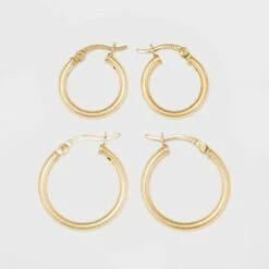 Best deal 🔔 Gold Over Sterling Silver Hoop Fine Jewelry Earring Set 2pc - A New Day™ Gold ✨ -A New Day Sales 2022 unnamed file 1228
