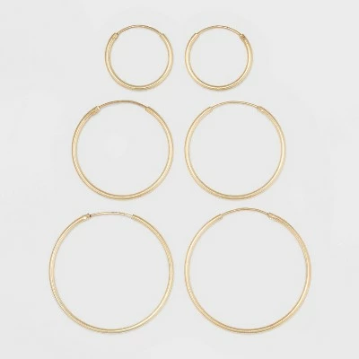 Promo 🔥 Gold Over Sterling Silver Endless Hoop Fine Jewelry Earring Set 3pc - A New Day™ Gold 😀 4 Promo 🔥 Gold Over Sterling Silver Endless Hoop Fine Jewelry Earring Set 3pc - A New Day™ Gold 😀 - Image 2