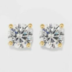 Cheap 💯 Gold Over Sterling Silver Round Cubic Zirconia Stud Fine Jewelry Earrings - A New Day™ Gold/Clear 😍 -A New Day Sales 2022 unnamed file 1239