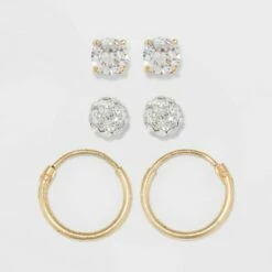 Cheap 🛒 Gold Over Sterling Silver Stud Earring Set 3ct - A New Day™ Clear 🧨 -A New Day Sales 2022 unnamed file 1241