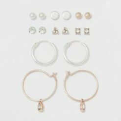 Budget 🎁 Two Stones, Two Balls, Triangle, Flat Circle, & Hoop Stud Earring Set 8pc - A New Day™ 🥰 -A New Day Sales 2022 unnamed file 1250