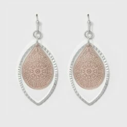 Best deal 👍 Leaf and Open Oval Drop Earrings - A New Day™ Silver/Rose Gold ⭐ -A New Day Sales 2022 unnamed file 1331