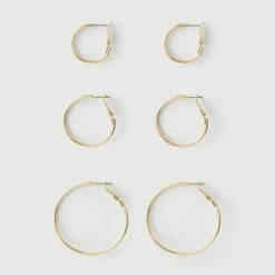Deals 😍 Hoop Earring Set 3ct - A New Day™ Gold 💯 -A New Day Sales 2022 unnamed file 1358