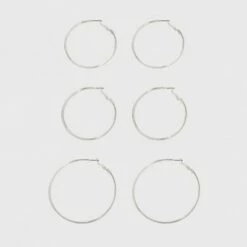Budget 🌟 Hoop Earring Set 3ct - A New Day™ Silver 🤩