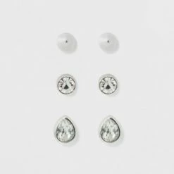 Budget 🥰 Stud Earring Set 3ct - A New Day™ Silver/Clear 👍 -A New Day Sales 2022 unnamed file 1377