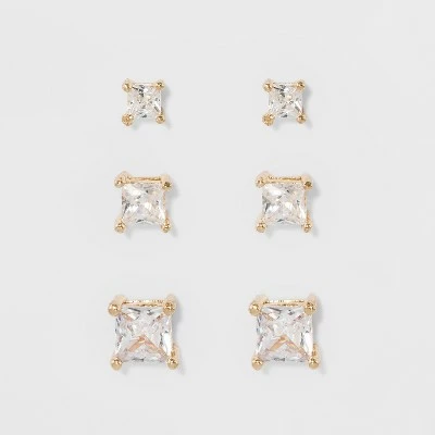 Deals ๐ Women's Fashion Trio Crystal Square Stud Earring Set 3pc - A New Day™ Silver/Gold โจ 4 Deals ๐ Women's Fashion Trio Crystal Square Stud Earring Set 3pc - A New Day™ Silver/Gold โจ - Image 2