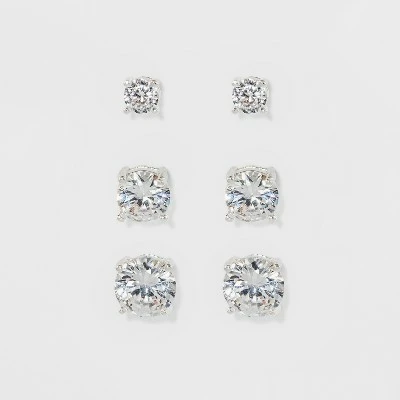 Brand new π Women's Fashion Trio Crystal Round Stud Earring Set 3pc - A New Day™ Silver π 4 Brand new π Women's Fashion Trio Crystal Round Stud Earring Set 3pc - A New Day™ Silver π - Image 2