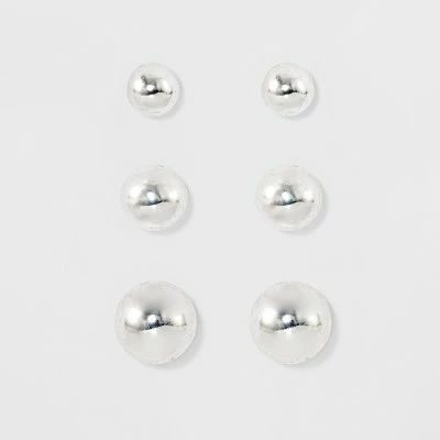 Budget ⌛ Women's Fashion Trio Stud Ball Earring Set 3pc - A New Day™ Silver ⭐ 4 Budget ⌛ Women's Fashion Trio Stud Ball Earring Set 3pc - A New Day™ Silver ⭐ - Image 2