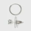 Budget 🔥 Women's Sterling Silver Crystal Fireball Stud Earrings and Endless Hoop Earring Set 3pc - A New Day™ Silver/Clear ✨