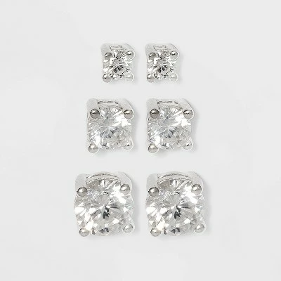 Coupon π Women's Sterling Silver Stud Earrings Set with Round Cubic Zirconia 3pc - A New Day™ Silver β 4 Coupon π Women's Sterling Silver Stud Earrings Set with Round Cubic Zirconia 3pc - A New Day™ Silver β - Image 2