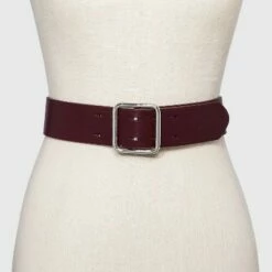 Budget 🤩 Women's Double Center Prong Belt - A New Day™ Burgundy ✨