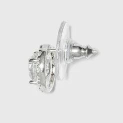 Promo ✔️ Women's Sterling Silver Cubic Zirconia Round Halo Button Stud Earrings - A New Day™ Silver/Clear ❤️