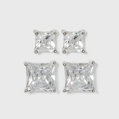 Best deal ❤️ Sterling Silver Cubic Zirconia Duo Square Stud Earring Set - A New Day™ Clear ⌛ 4 Best deal ❤️ Sterling Silver Cubic Zirconia Duo Square Stud Earring Set - A New Day™ Clear ⌛ - Image 2