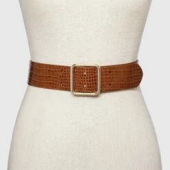 Cheap 🎉 Women's Double Center Prong Belt - A New Day™ Cognac Croc 🧨