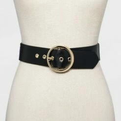 Promo ✔️ Women's Round Buckle Belt - A New Day™ Black 😉