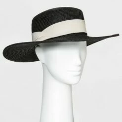 Outlet 💯 Women's Straw Boater Hat - A New Day™ Black 🎁 -A New Day Sales 2022 unnamed file 2279