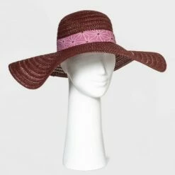 Deals 🧨 Women's Wide Brim Straw Hat - A New Day™ Burgundy 😀
