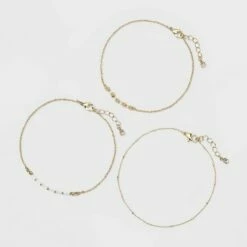 Best Pirce 😉 Natural Beads and Discs Anklet Set 3pc - A New Day™ Gold 👏
