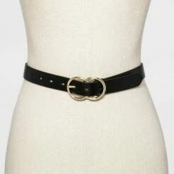 Flash Sale 😀 Women's Double Buckle Belt - A New Day™ Black 🎁