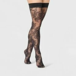 Flash Sale 👍 Women's Sheer Rose Thigh Highs - A New Day™ Black ❤️ -A New Day Sales 2022 unnamed file 2627
