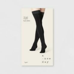 Best Pirce 🛒 Women's Opaque Nickle Stud Backseam Thigh Highs - A New Day™ Black ⭐