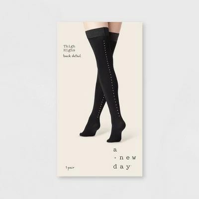 Best Pirce 🛒 Women's Opaque Nickle Stud Backseam Thigh Highs - A New Day™ Black ⭐ 3 Best Pirce 🛒 Women's Opaque Nickle Stud Backseam Thigh Highs - A New Day™ Black ⭐