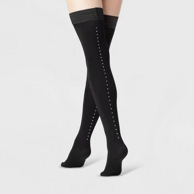 Best Pirce 🛒 Women's Opaque Nickle Stud Backseam Thigh Highs - A New Day™ Black ⭐ 7 Best Pirce 🛒 Women's Opaque Nickle Stud Backseam Thigh Highs - A New Day™ Black ⭐ - Image 5