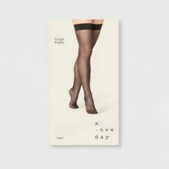 Cheap 😍 Women's Sheer Square Dot Thigh Highs - A New Day™ Black ⭐