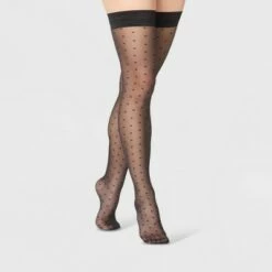 Cheap 😍 Women's Sheer Square Dot Thigh Highs - A New Day™ Black ⭐ -A New Day Sales 2022 unnamed file 2650