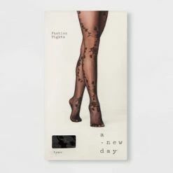Best Pirce 🌟 Women's Viney Floral Tights - A New Day™ Honey Beige/black 🔔